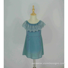 fashion denim off shoulder embroidery frill girls dress